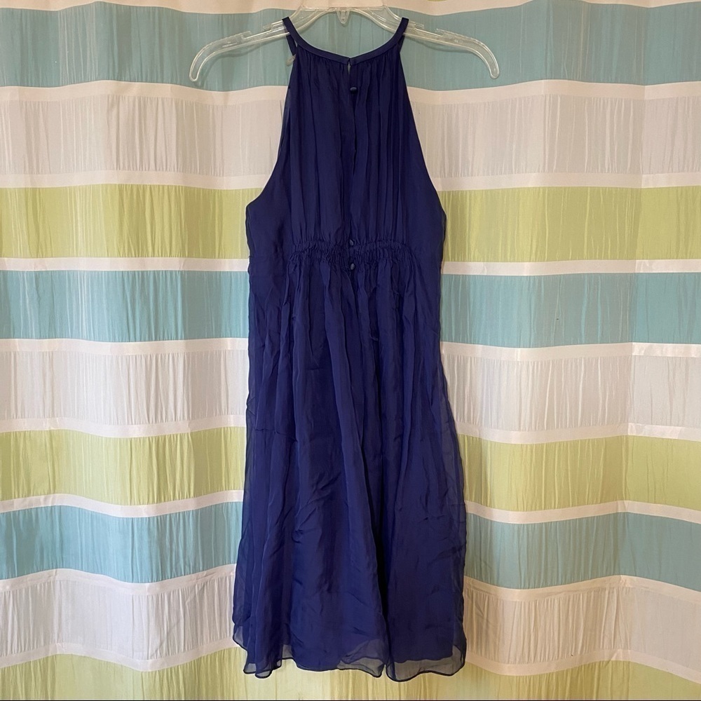 Rebecca Taylor Silk Beaded Waist Halter Dress Blue Sz 2 - Picture 8 of 9